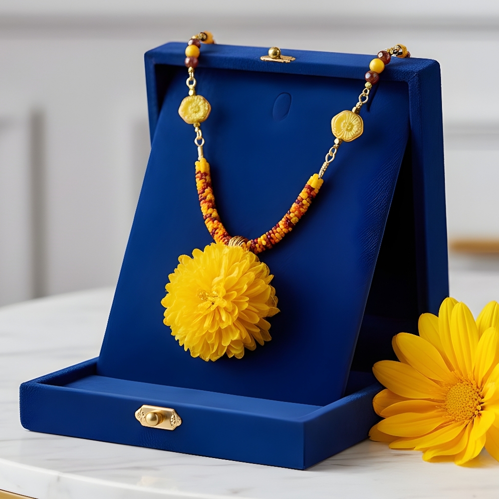 #341 HAND CRAFTED Necklace Handmade Mum Dried Resin Yellow Autum